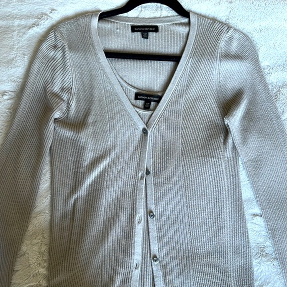 Banana Republic Beige Ribbed Button Cardigan with Tank - Picture 2 of 6